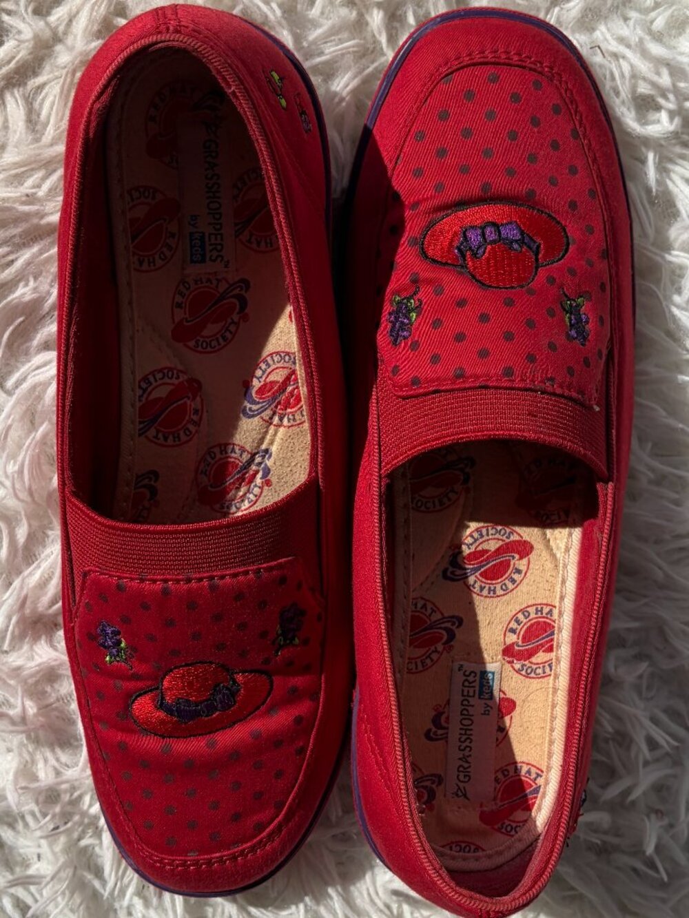 Keds Grasshoppers Red Hat Society Polka Dot Wedge Slip On Cushioned Loafers 6.5W